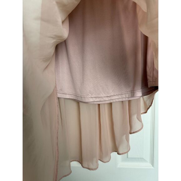 Stradivarius Blush Chiffon Sheer Lace Mini Asymmetrical Lined Fairy Mini Skirt L - Picture 2 of 5